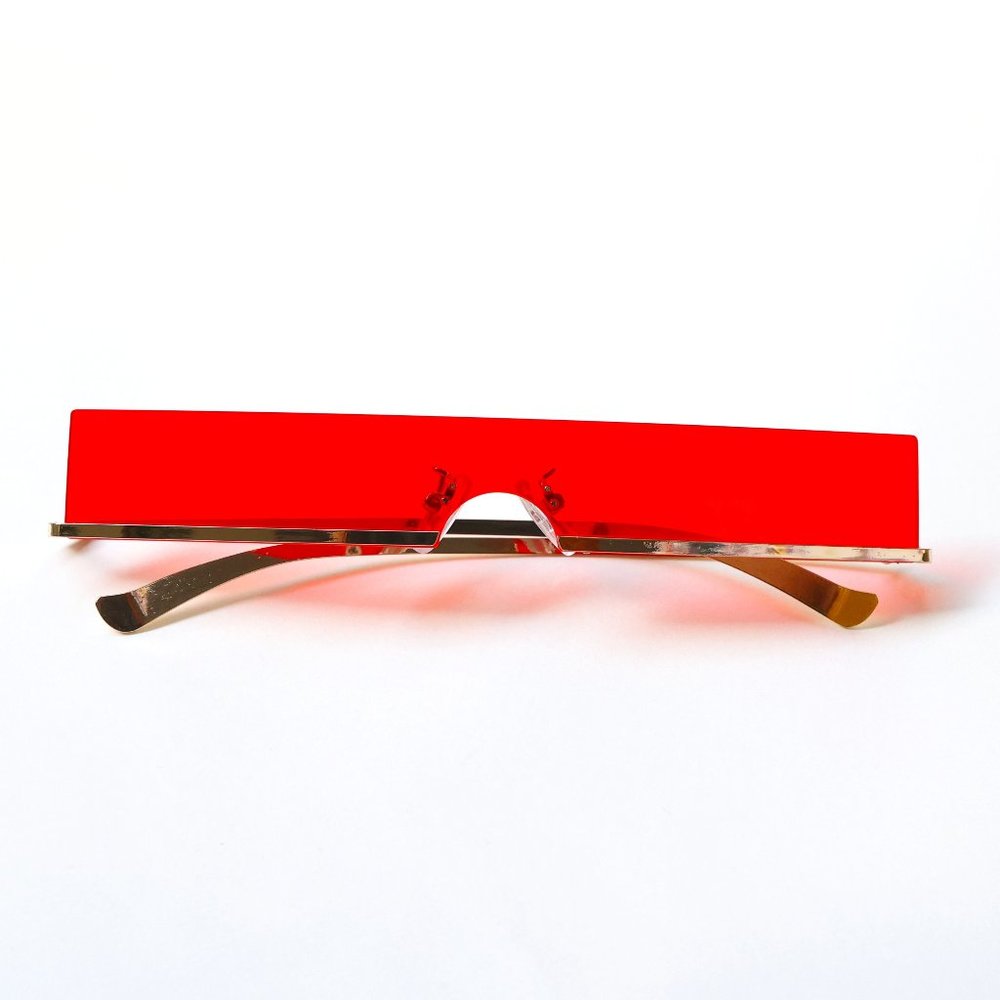 Red Rectangle Sunglasses with Gold Frame